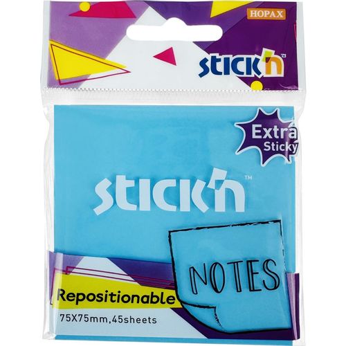 Блок самоклеящийся бумажный STICK`N 27098, 76x76, 45 л, 1 цв, синий неон, усиленный клей 24 шт./кор.