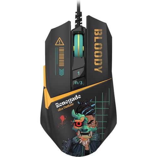 Мышь проводная A4TECH Bloody W63 Max Renegade, игровая, оптическая, 12000dpi, черный и рисунок