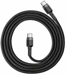 Кабель BASEUS Cafule flash, USB Type-C (m) - USB Type-C (m), 1м, черный / серый
