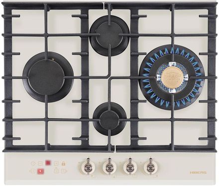 Газовая варочная панель HIBERG VM 6145 RY, 4 конфорки, закаленное стекло, бежевый