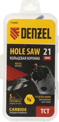 Коронка DENZEL 724003, по металлу, 21мм