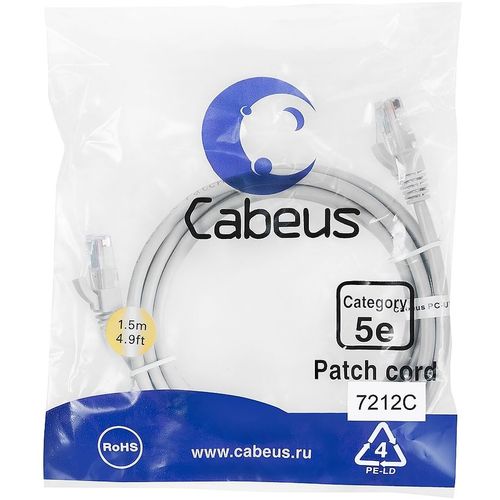 Патч-корд CABEUS вилка RJ-45, вилка RJ-45, кат.5E, ПВХ, 15м, серый [pc-utp-rj45-cat.5e-15m]