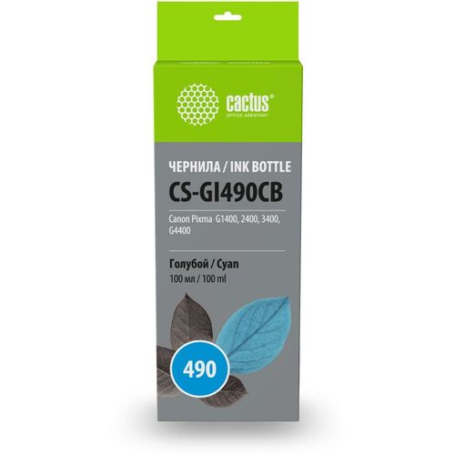 Чернила Cactus CS-GI490CB GI-490, для Canon, 100мл, голубой