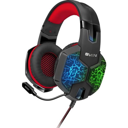 Гарнитура игровая Sven AP-U988MV, для компьютера, мониторные, проводные, черный / красный