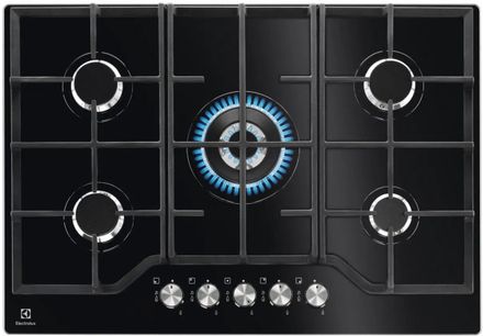 Газовая варочная панель Electrolux KGG75362K, 5 конфорок, закаленное стекло, черный