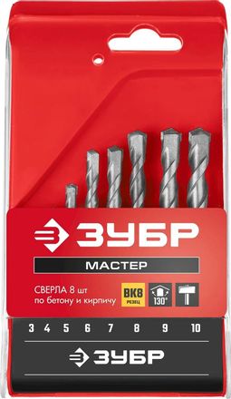 Набор сверл Зубр 2922-H8_z02, по бетону/кирпичу, цилиндрический, 8шт