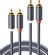 Изображение товара Кабель UGREEN AV104,  2xRCA (m) (прямой) -  2xRCA (m) (прямой),  GOLD ,  ферритовый фильтр ,  2м,  черный [10518]