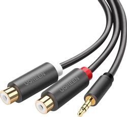 Изображение товара Кабель аудио UGREEN AV109,  2хRCA (m) -  Jack 3.5 (f),  0.25м, GOLD,  черный [10547]