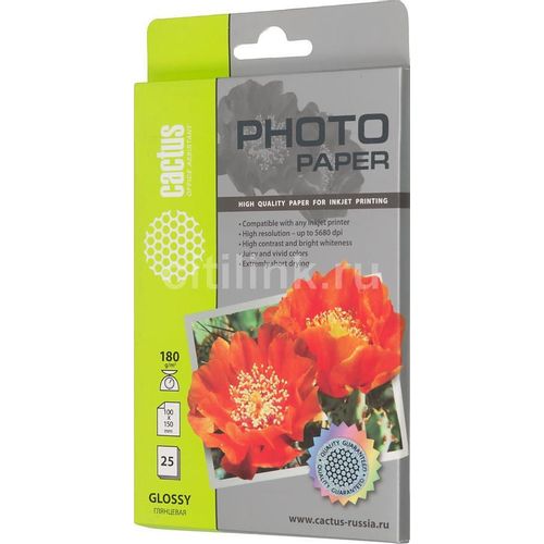 Фотобумага Cactus CS-GA618025, для струйной печати, 25л, 180г/м2, белый, покрытие глянцевое