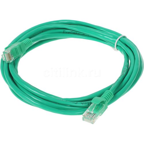 Патч-корд EXEGATE UTP-RJ45-RJ45-5e-3M-GN UTP, кат.5E, 3м, 4 пары, алюминий омедненный, многожильный, зеленый