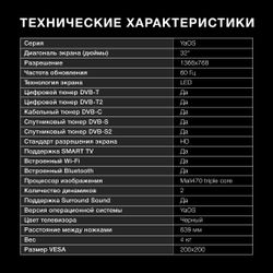 32" Телевизор Hyundai H-LED32BS5003 HD, СМАРТ ТВ, YaOS, черный