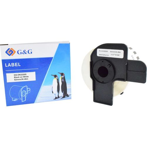 Картридж G&G GG-DK22205, 62мм, черный шрифт, белый фон, 30.48м, GG-DK22205