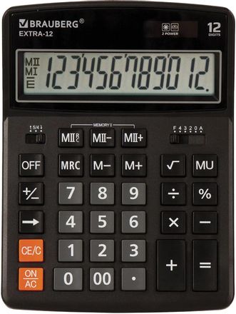 Калькулятор BRAUBERG Extra, 12-Bk, 12-разрядный, черный
