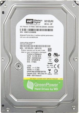 Жесткий диск WD AV-GP WD10EURX,  1ТБ,  HDD,  SATA III,  3.5"