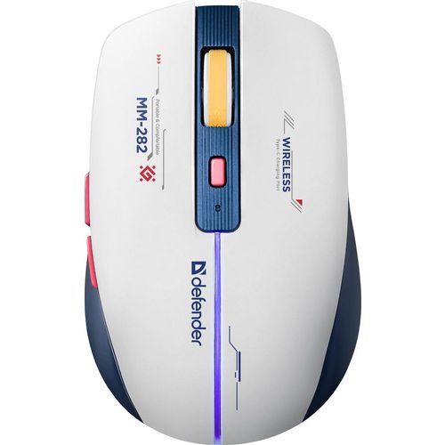 Мышь беспроводная Defender Dila MM-282, игровая, радио, оптическая, USB, 1800dpi, белый и синий [52282]