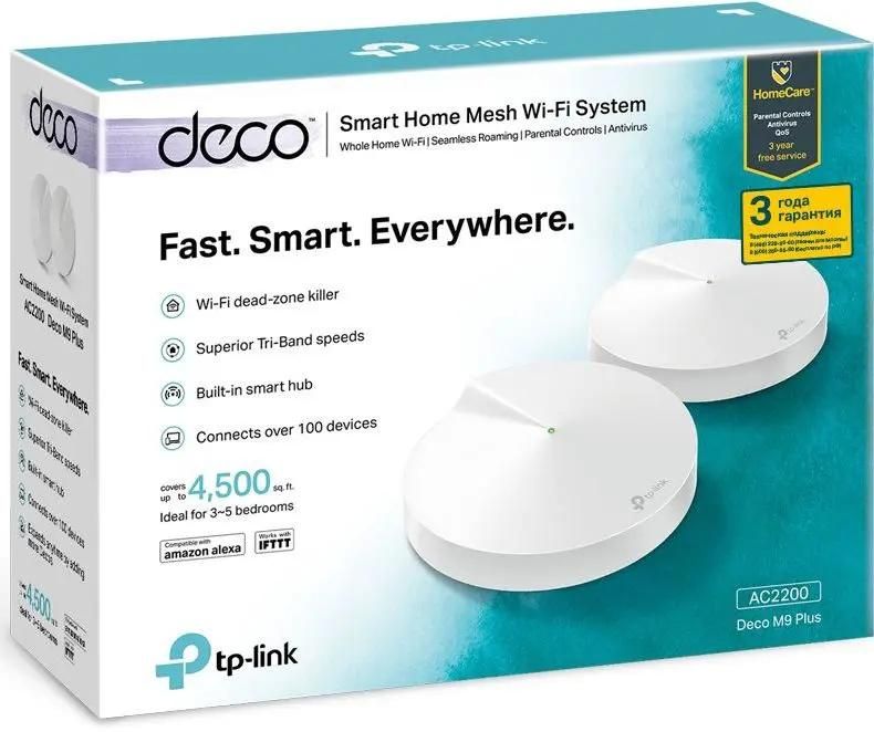 Бесшовный Mesh роутер TP-LINK Deco M9 Plus, AC2200, 2 шт. в