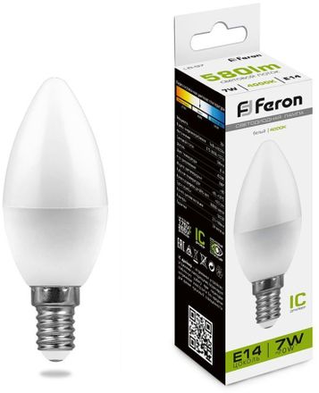 Упаковка ламп LED FERON E14,  свеча, 7Вт, LB-97, 10 шт. [25476-10]