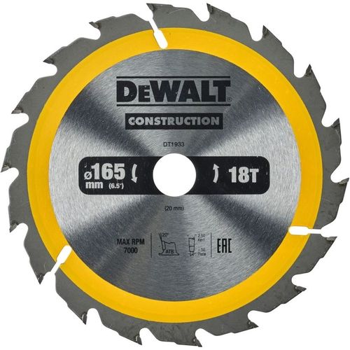 Пильный диск DeWALT DT1933-QZ, по дереву, 165мм, 1.5мм, 20мм