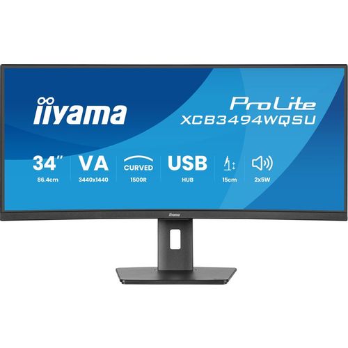 34″ Монитор Iiyama ProLite XCB3497WQSNPH-B1, 3440×1440, VA, 120Гц, 2хHDMI, 1хDP, изогнутый, черный