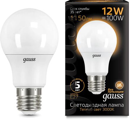 Упаковка ламп LED GAUSS E27,  шар, 12Вт, A60, 10 шт. [102502112]