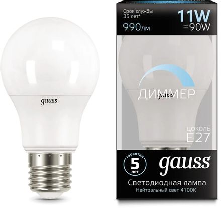 Лампа LED GAUSS E27, груша, 11Вт, 102502211-D, одна шт.