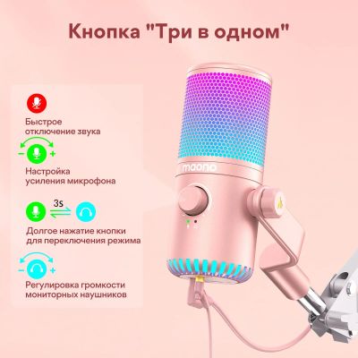Микрофон MAONO DM30 RGB, розовый – купить в Ситилинк | 1942602