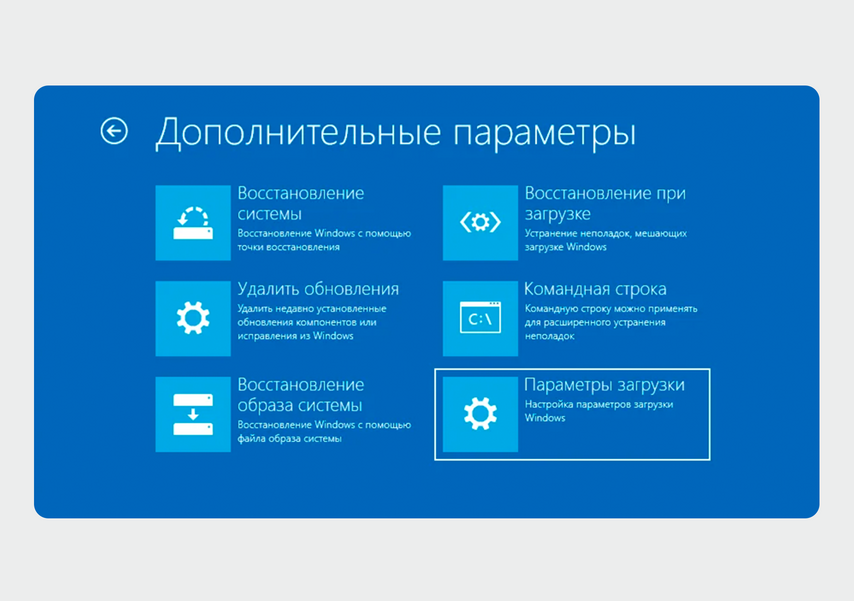 Окно с дополнительными параметрами восстановления Windows