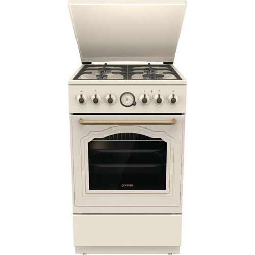 Газовая плита Gorenje GKS5B70CLI, электрическая духовка, металлическая крышка, чугун, бежевый