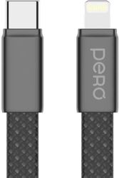 Изображение товара Кабель PERO DC18,  Lightning (m) -  USB Type-C (m),  1.5м,  плоский,  3A,  черный [prdc-18clbl]