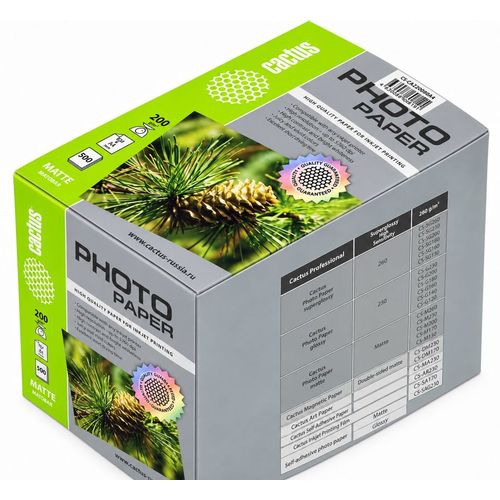 Фотобумага Cactus CS-MA6200500 10x15/200г/м2/500л./, матовая для струйной печати