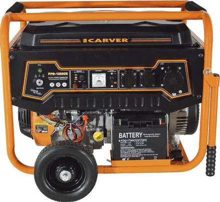 Бензиновый генератор CARVER PPG-10000Е, 220/12 В, 8.3кВт, на колёсах с АКБ [01.020.00041]