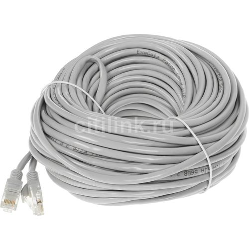 Патч-корд EXEGATE UTP-RJ45-RJ45-5e-30M-GY UTP, кат.5E, 30м, 4 пары, алюминий омедненный, многожильный, серый