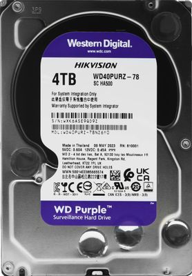 Жесткий диск WD Purple WD40PURZ, 4ТБ, HDD, SATA III, 3.5