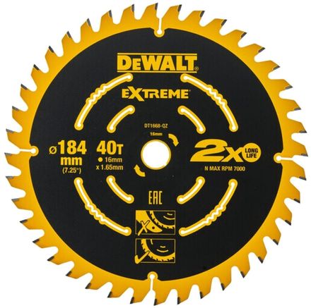 Пильный диск DeWALT DT1668-QZ, 184мм, 1мм, 16мм, по дереву