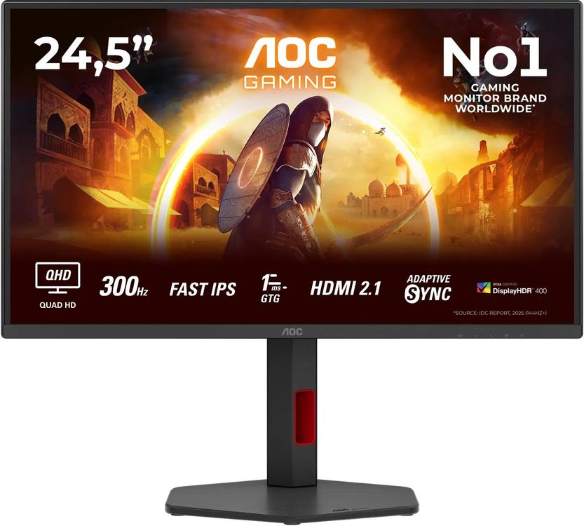 Монитор 25" AOC Q25G4SR IPS 2560x1440, 300 Гц, 1 мс, 16:9, 400 кд/м², 2xHDMI, DisplayPort, встроенные динамики, черный