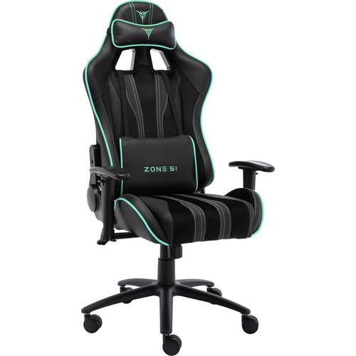 Кресло игровое ZONE 51 Gravity, экокожа/замшевая ткань, до 150кг, топ-ган, регулируемые 2D подлокотники, черный/голубой