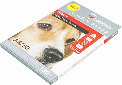 Фотобумага Lomond Simply, A4, для струйной печати, 50л, 180г/м2, белый, покрытие глянцевое [0102169]