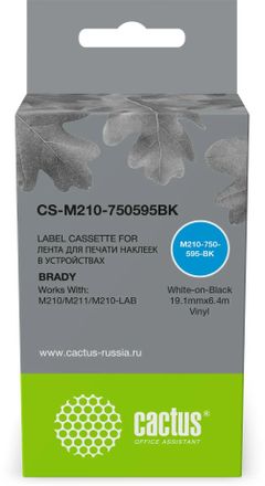 Картридж Cactus CS-M210-750595BK, M210-750-595-BK, 19.1мм, белый шрифт, черный фон, 6.4м, CS-M210-750595BK