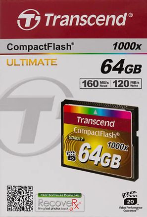 Карта памяти CF Transcend 64 ГБ, 160 МБ/с, 1000X, TS64GCF1000,  1 шт., без адаптера