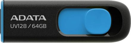 Флешка USB A-Data DashDrive UV128 64ГБ, USB3.0, черный и синий [auv128-64g-rbe]