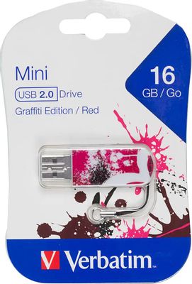 Флешка USB Verbatim Mini Graffiti Edition 16ГБ, USB2.0, красный и ...