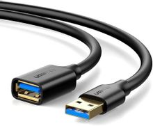 Изображение товара Кабель-удлинитель UGREEN US129,  USB 3.0 A(f) (прямой) -  USB 3.0 A(m) (прямой),  GOLD ,  круглое,  1.5м,  черный [30126]