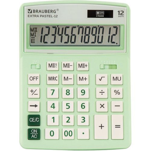 Калькулятор BRAUBERG Extra, Pastel-12-Lg, 12-разрядный, мятный