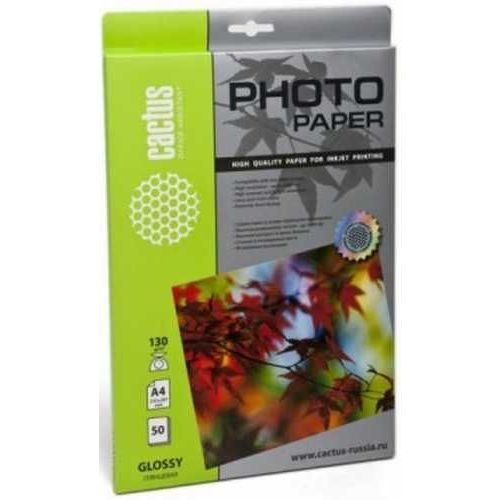 Фотобумага Cactus A4, для струйной печати, 50л, 130г/м2, покрытие глянцевое [cs-gsa413050]