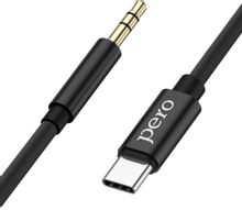 Изображение товара Кабель PERO MC-02 USB Type-C - Jack 3. 5 в оплетке, черный