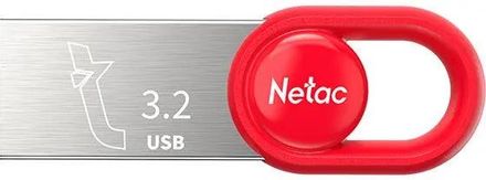 Флешка USB NETAC UM2 128ГБ, USB3.2, серебристый и красный [nt03um2n-128g-32re]