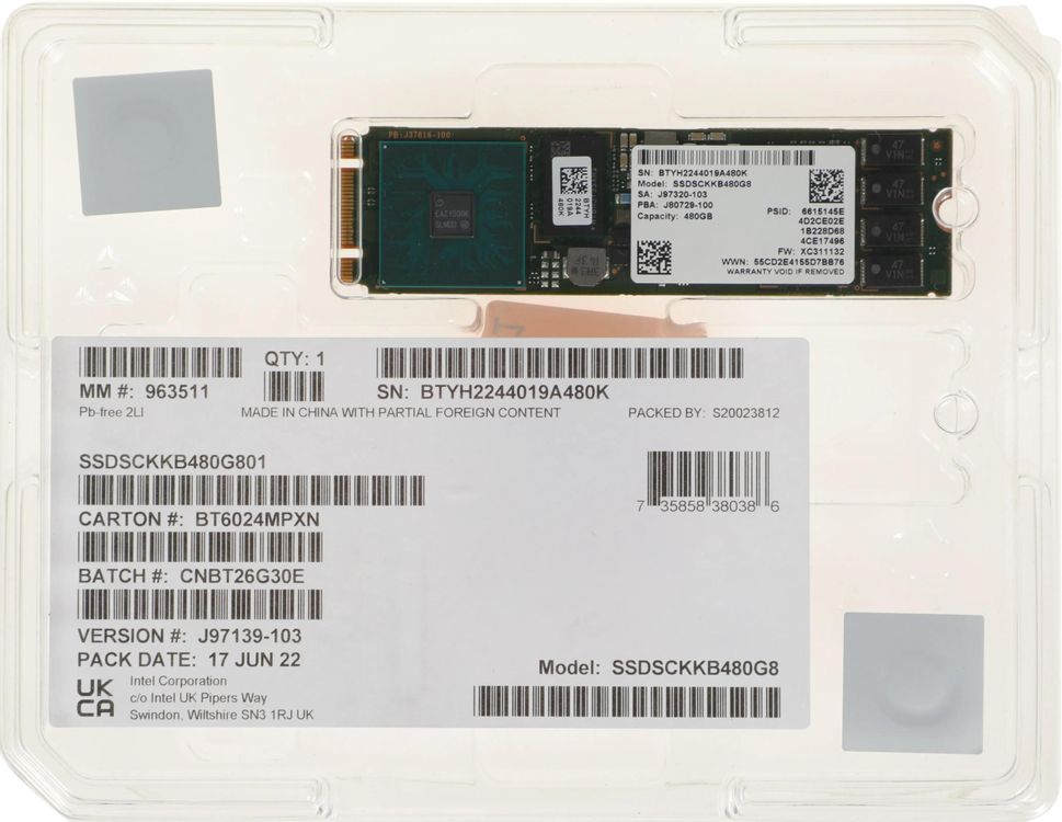 480ГБ SSD накопитель Intel DC D3-S4510 SSDSCKKB480G801 M.2 2280