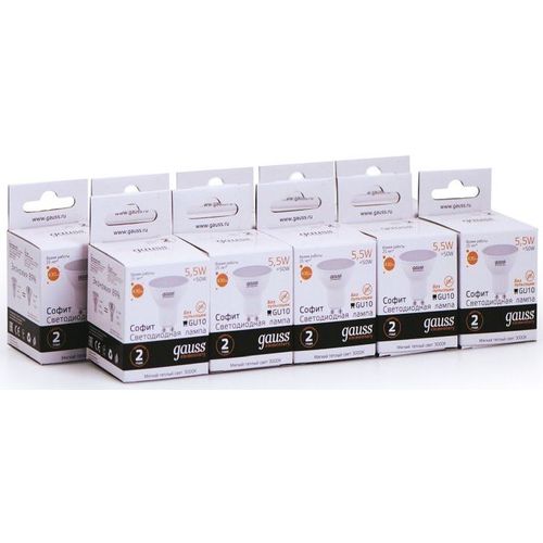 Упаковка ламп LED GAUSS GU10, спот, 5.5Вт, MR16, 10 шт. [13616]