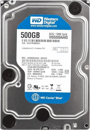 Жесткий диск WD Caviar Blue WD5000AAKS, 500ГБ, HDD, SATA III, 3.5"