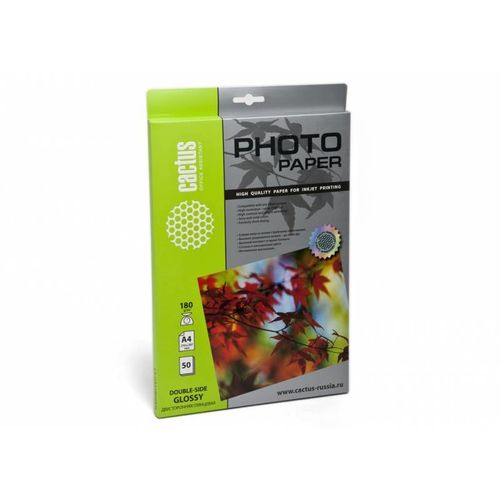 Фотобумага Cactus CS-GA418050DS, A4, для струйной печати, 50л, 180г/м2, белый, покрытие глянцевое /глянцевое